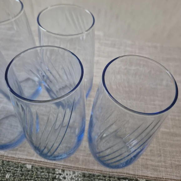 Vtg Set Of Six (6) Libby Misty Blue Optic Swirl Glasses 17oz. - Picture 3 of 4